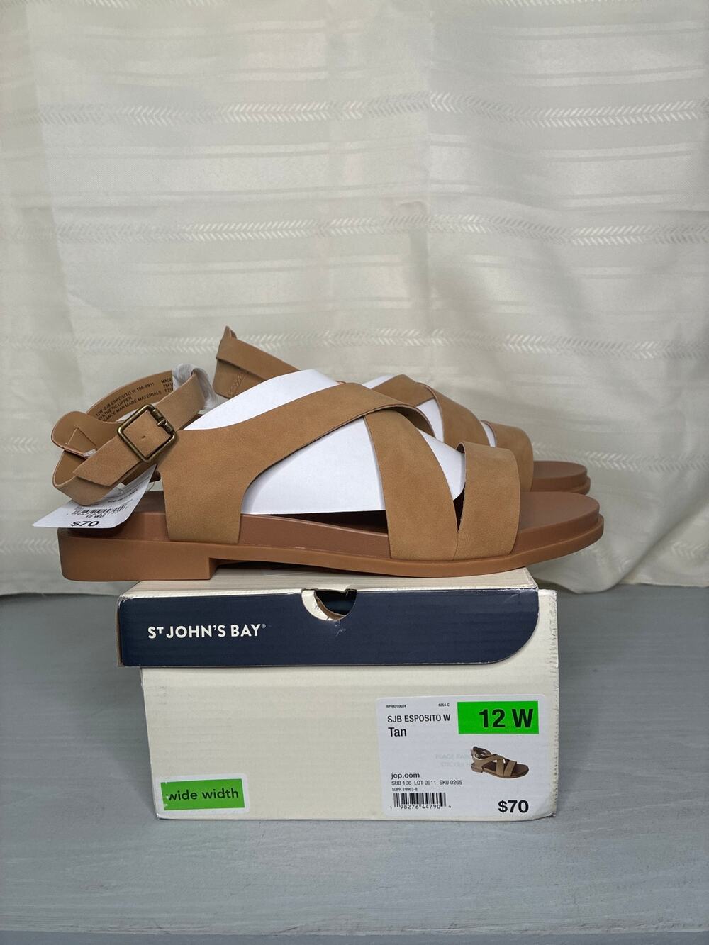 St. John's Bay Esposito Wedge Sandals Tan Womens Size 12 Wide
